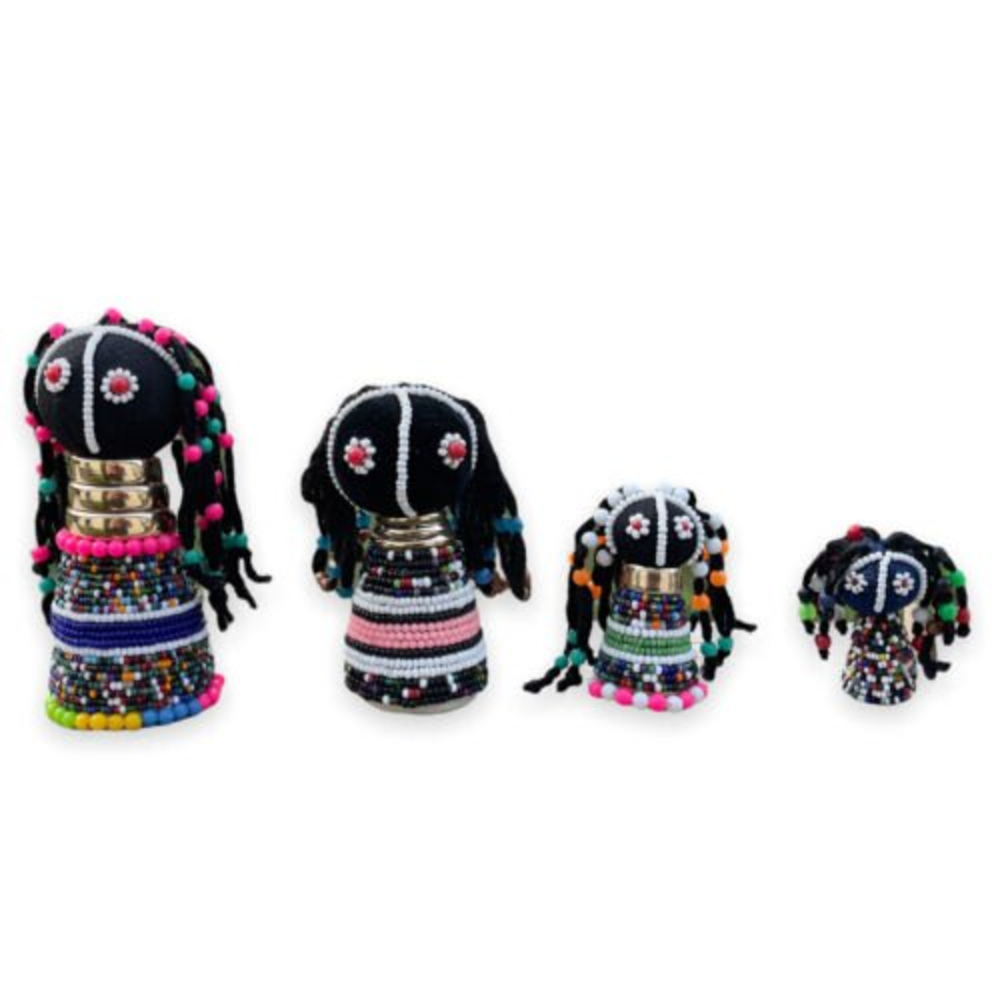 South Africa Ndebele Beaded Doll Folk Art Handmade Tribal Fertility Set Of 4